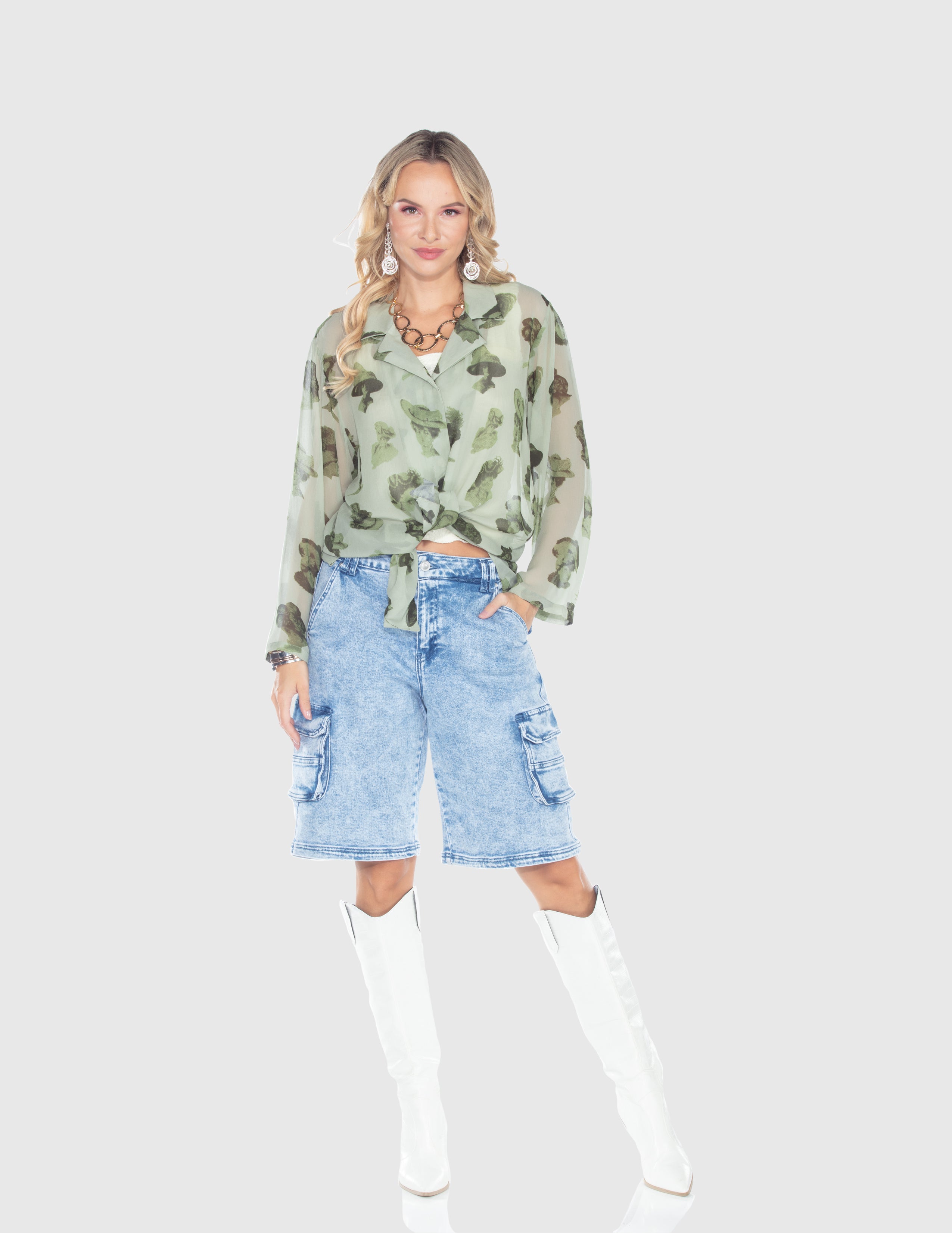 Sage Shadow Floral Sheer Blouse