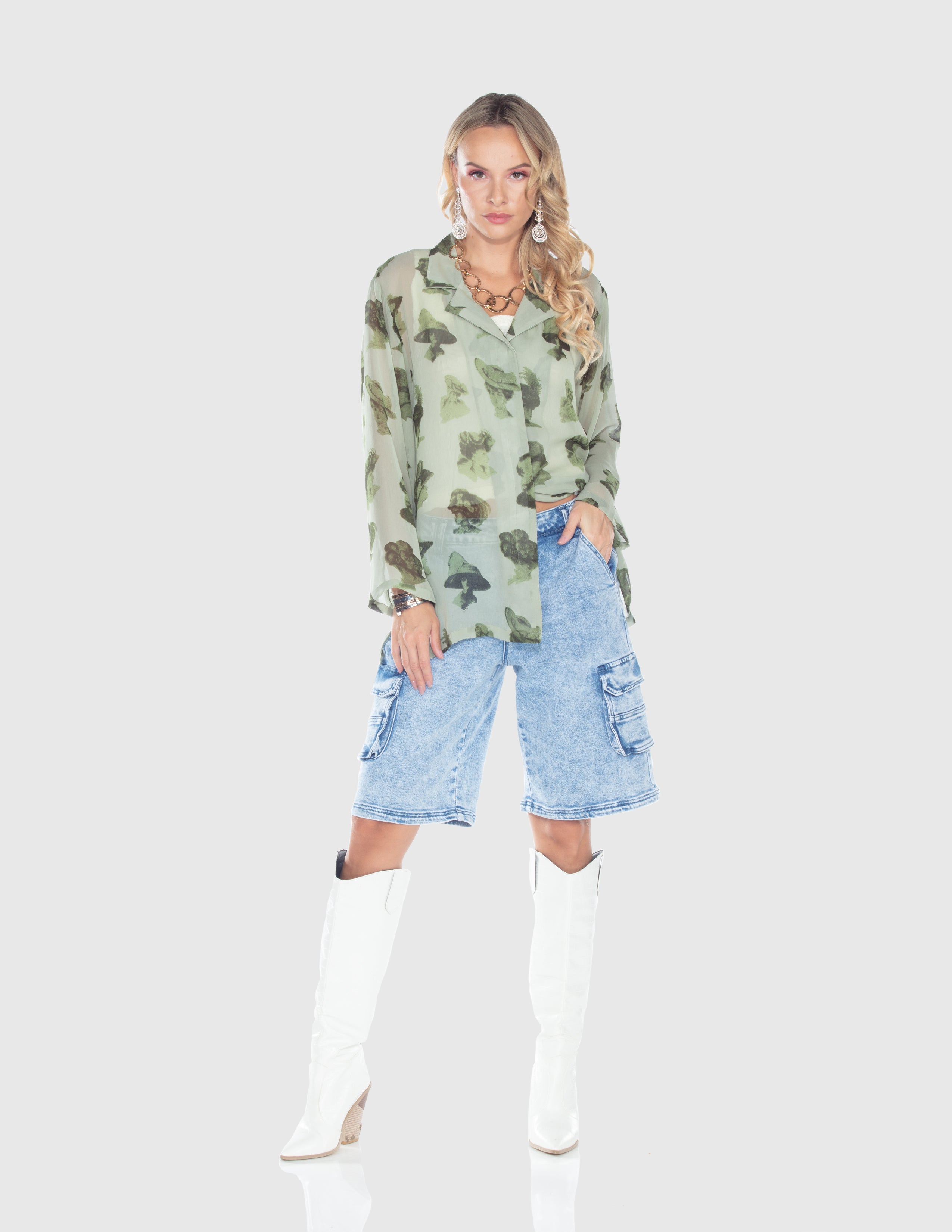 Sage Shadow Floral Sheer Blouse