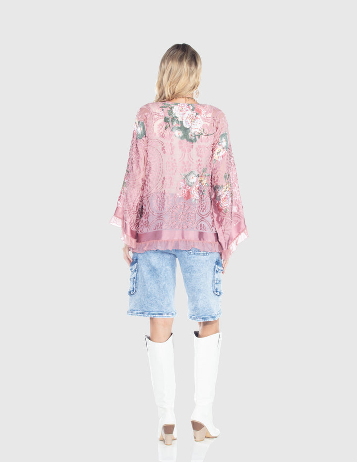 Blush Floral Ruffle Kimono Jacket