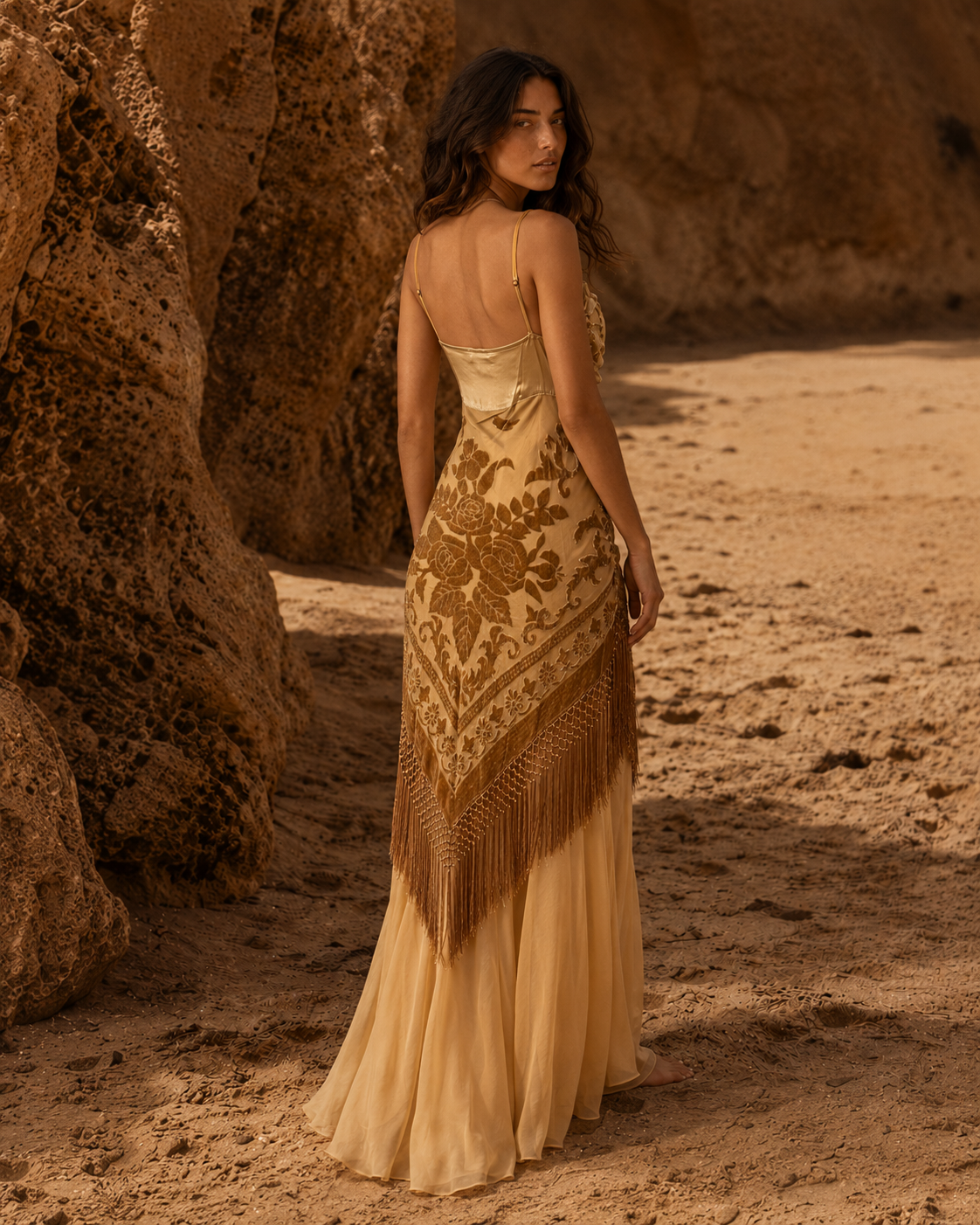 Sahara Bloom Fringe Maxi Dress