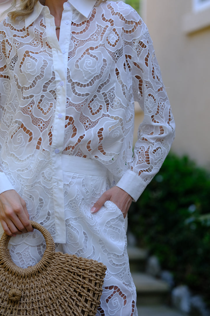 White Rose Eyelet Lace Blouse
