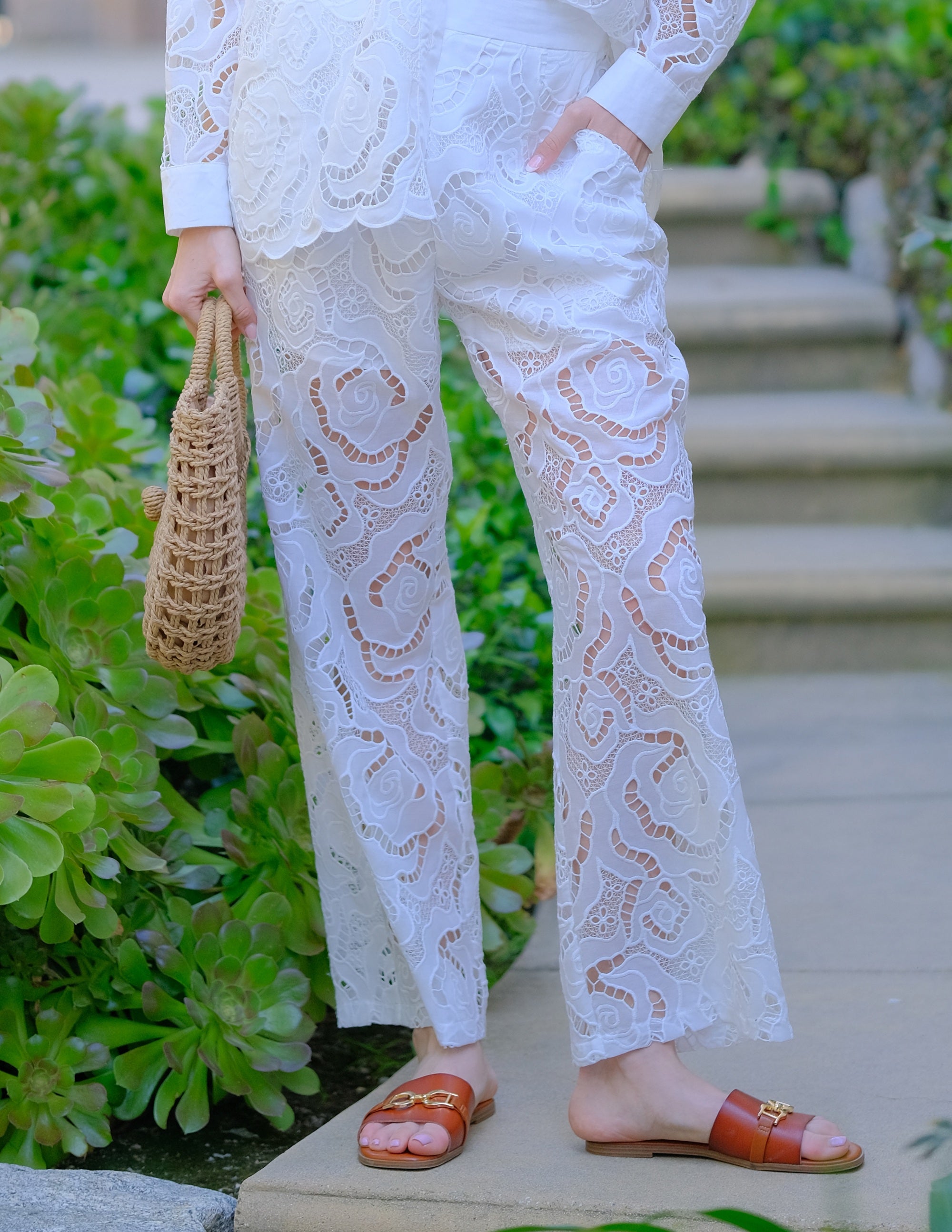Rosalie White Floral Lace Pant
